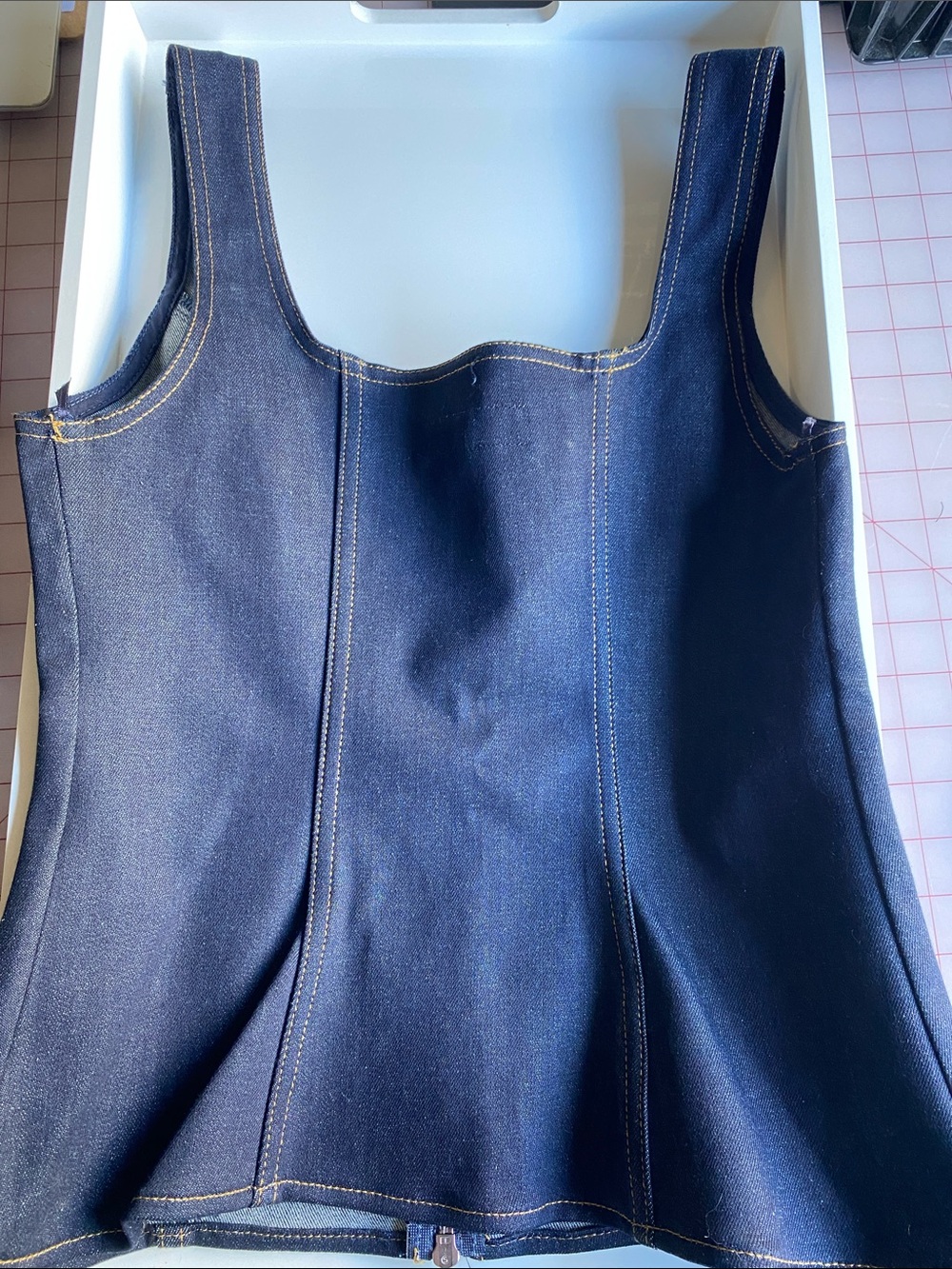 Zara Dark Indigo Denim Tank Top with Contrast Stitching